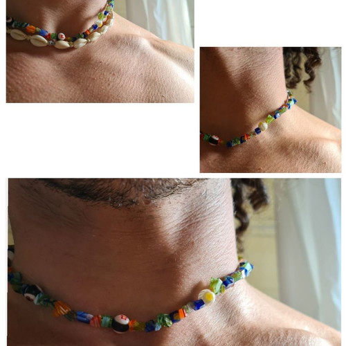 Handmade necklace new, 90s Millefiori, colorful, stainless steel-silver