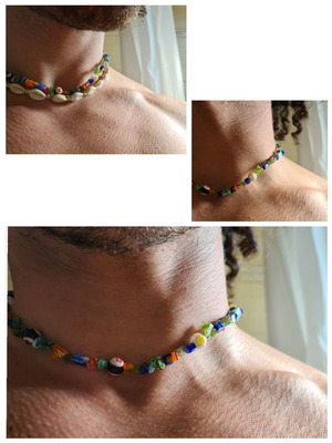 Handmade necklace new, 90s Millefiori, colorful, stainless steel-silver