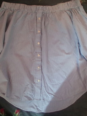 Striped blouse turquoise with white off-shoulder, buttons, like new