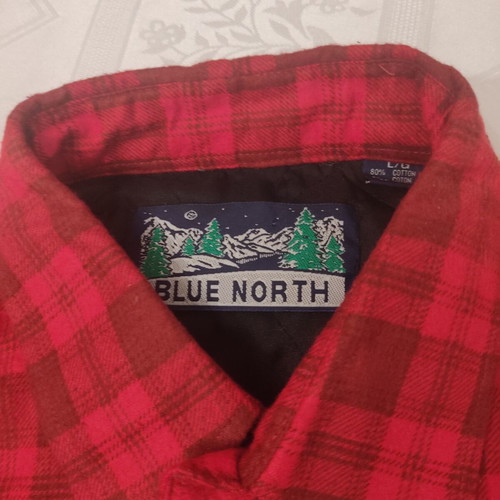 Blue North work shirt red checkered size Large new