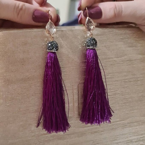 Earrings with crystals and silk thread like new