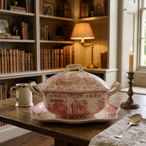 Royal Crown Kent Ltd Red Landscape porcelain soup tureen set with tray