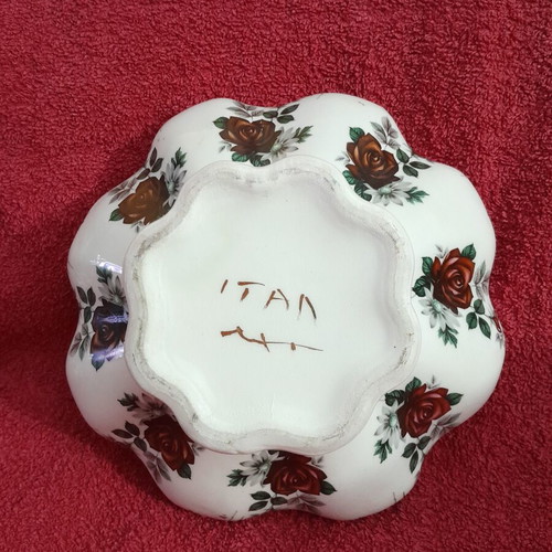 Porcelain vintage fondue dish used, height 10.5cm