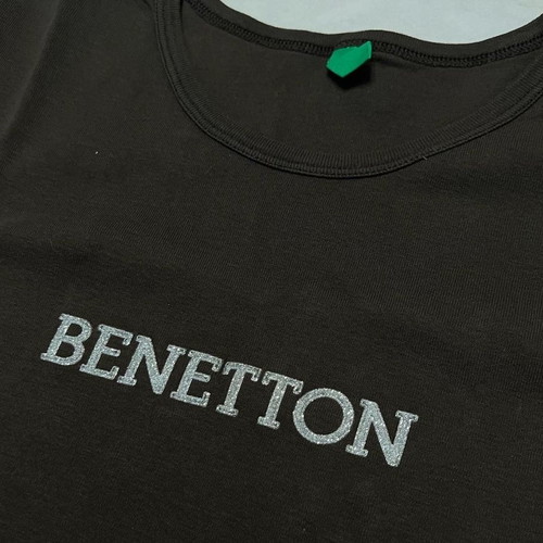 Benetton women's short-sleeve shirt used, brown, size large