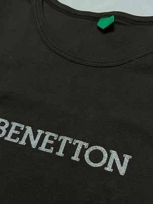 Benetton women's short-sleeve shirt used, brown, size large