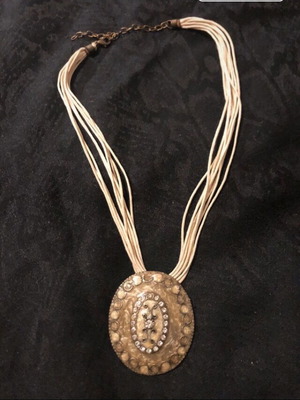 Faux women's necklace white enamel vintage like new handmade
