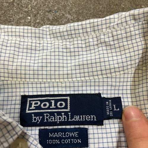 Ralph Lauren Long Sleeve Shirt L, blue and white checked, black logo