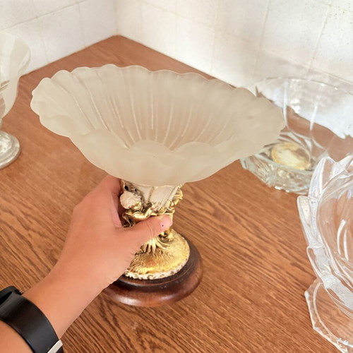 Crystal and glass bowl set with decorative clock, like new