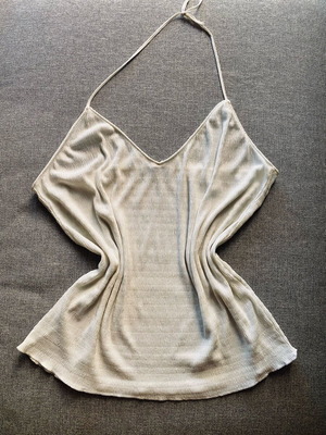 ZARA top with high shoulder tie and open back, silk texture, like new, white, S 36 8