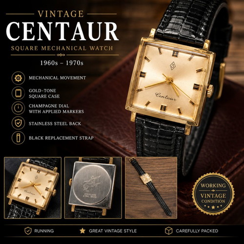 Centaur Vintage Square Mechanical Watch, Gold Tone