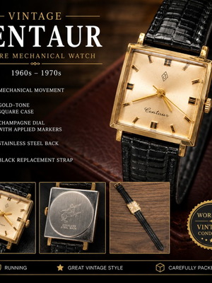 Centaur Vintage Square Mechanical Watch, Gold Tone