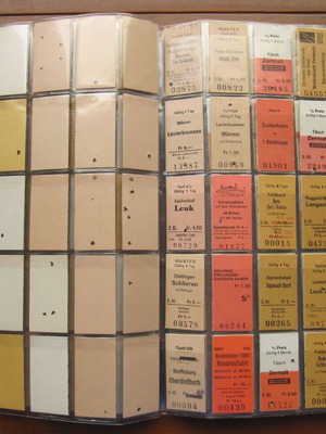 Swiss railway ticket collection used, 400 pieces with 2 holders