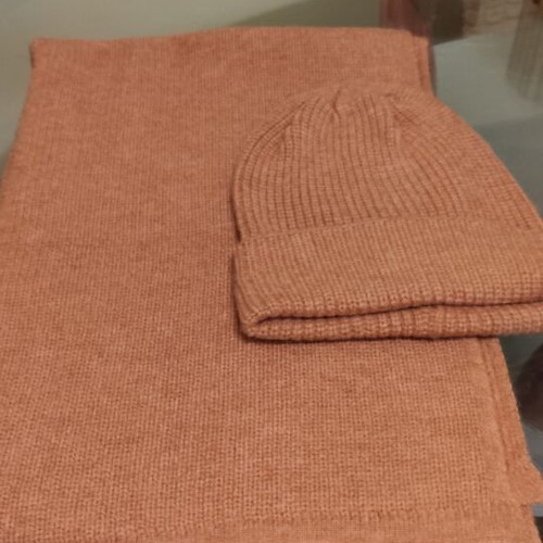 Knitted hat and scarf set new in dark muted apple color