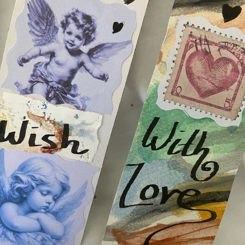 Handmade bookmarks pack of 4, watercolor and collage