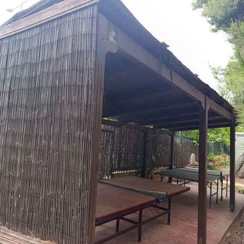 Pergola kiosk used, set of 3 with awnings and ground lights