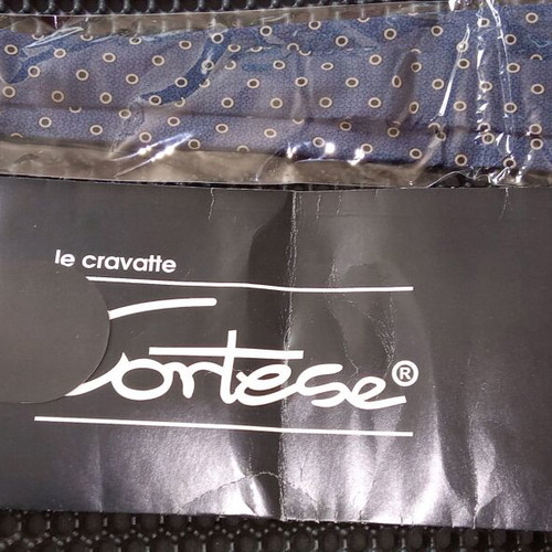 Le Cravatte Cortese tie new, 100% silk, blue with black polka dots