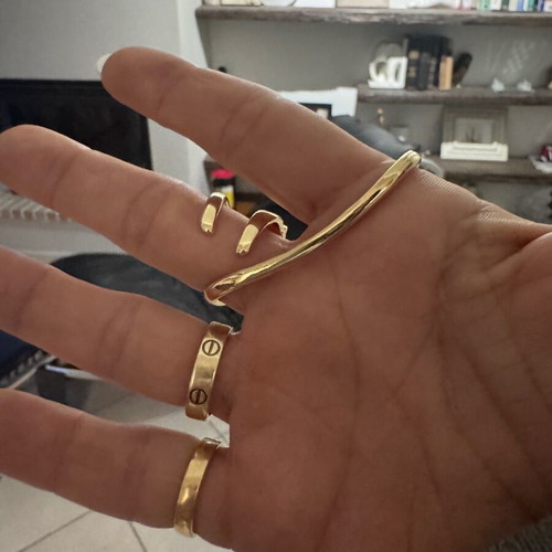 Serpenti style ring in gold stainless steel like new with black zircon stones