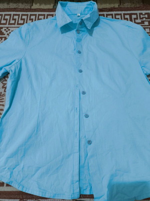 Linen shirt used, half-sleeve, blue, size S