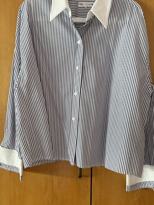Zara striped shirt plus size cotton like new, white collar and cuffs
