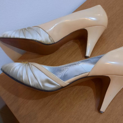 Bridal women's pumps used, beige leather, size 39, 8 cm heel, Ballin