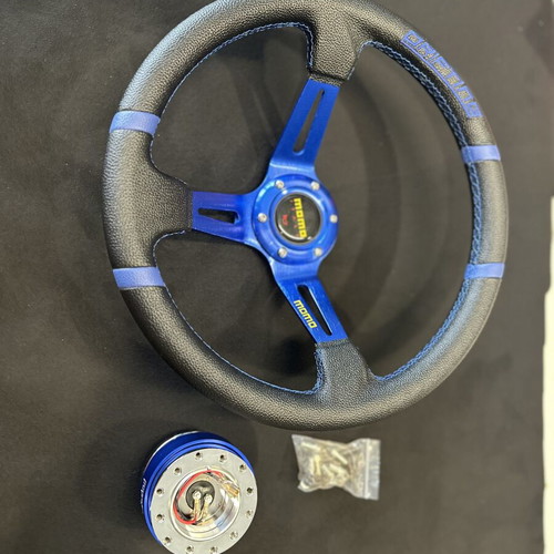 Momo steering wheel blue new with cone and accessories
