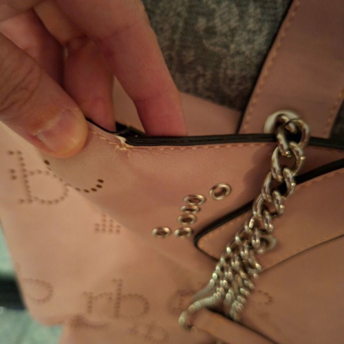 Rocco Barocco bag with embossed letters and matching pouch, pink