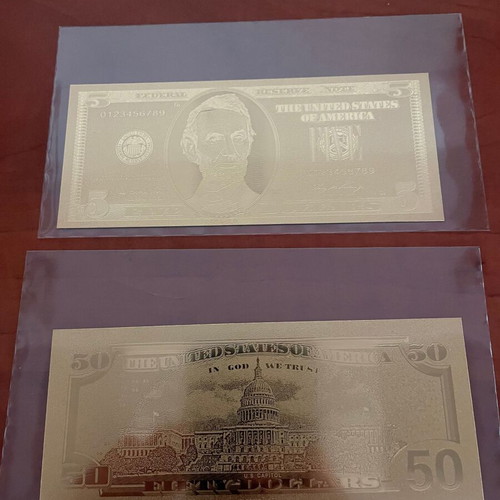 US Dollars in 23K Gold Foil new, set of 7 pieces