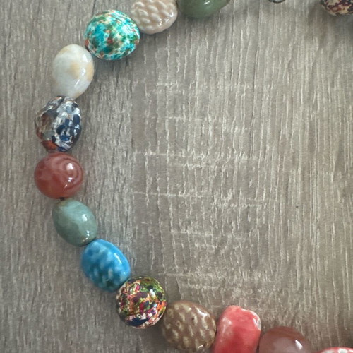 Necklace with colorful beads used, handmade