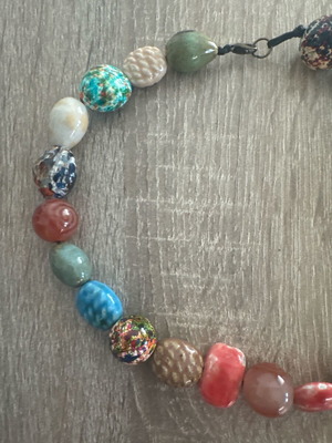 Necklace with colorful beads used, handmade