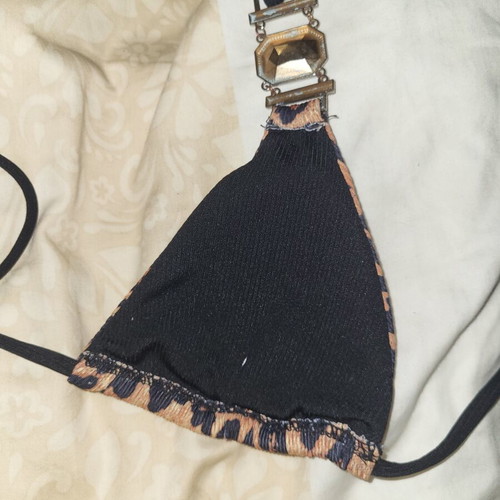 Swimsuit with leopard print and black stones used, size S