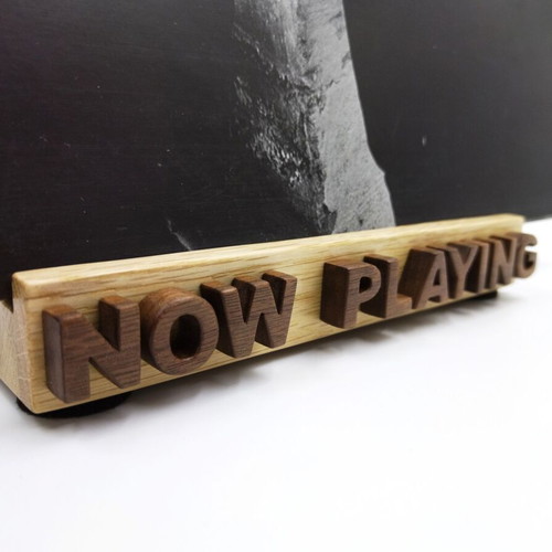 Wooden Now Playing vinyl record stand, handmade oak and walnut