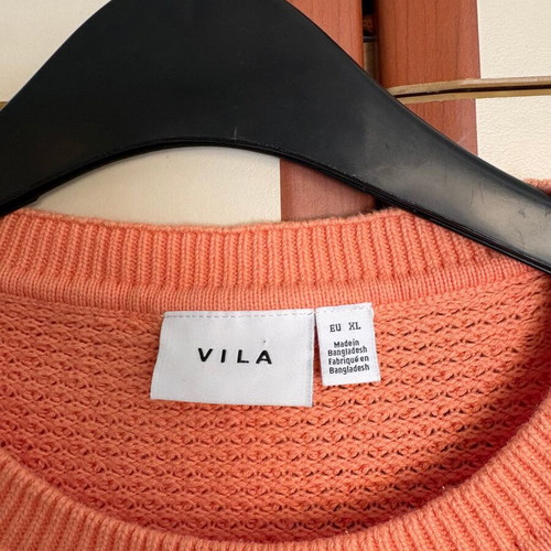 Vila orange knit shortsleeve top XL like new, 100% cotton