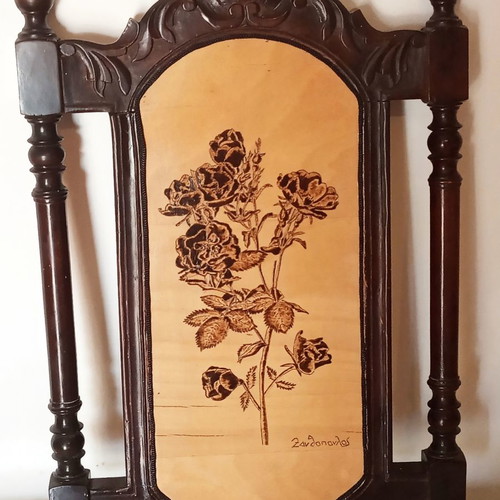 Woodburning painting new, flowers on poplar wood