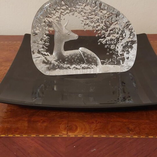 Mats Jonasson Crystal Sculpture Deer in Forest Mint Condition