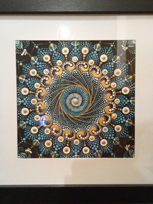 Mandala painting new with frame 35x35, hand-painted acrylic dot art