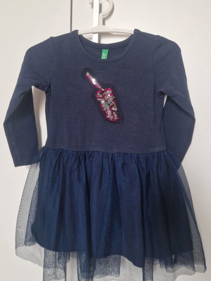 Benetton children's dress like new, dark blue with tulle skirt and sequins
