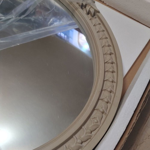 Oval mirror with decorative baroque frame, ecru beige