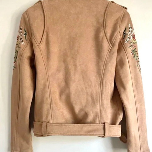 Biker jacket new, vegan suede with embroidery, size S-M