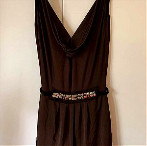 Καφέ σκούρο βραδινό φόρεμα, MEDIUM, εντυπωσιακό ξώπλατο, από τον ώμο 80εκ. μήκος,