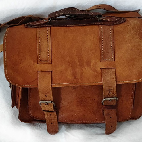 Leather vintage shoulder bag handmade unisex like new
