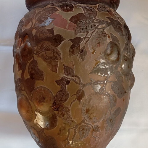 Cameo glass vase with fruit and flower design, like new