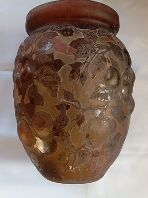 Cameo glass vase with fruit and flower design, like new