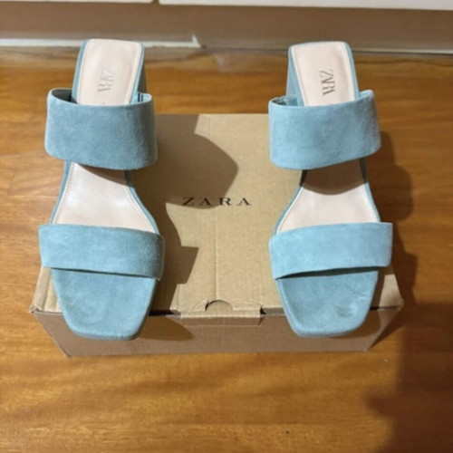 Zara suede women's sandals mules with platform, like new, turquoise