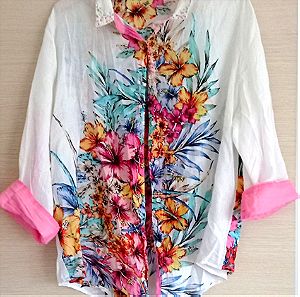 Πολύ ελαφρύ βαμβακερό πουκάμισο με floral τύπωμα Fullah Sugah XL.