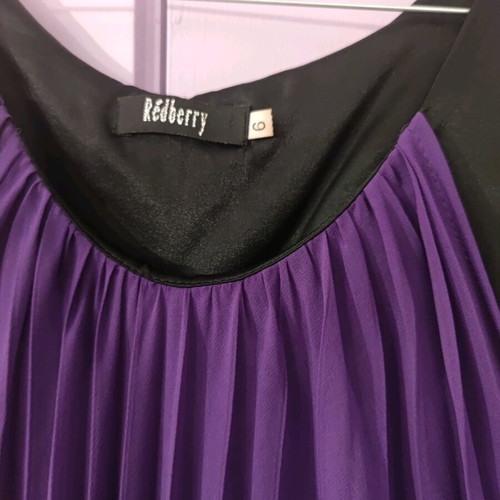Pleated dress like new with black satin and purple transparency