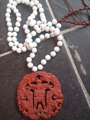 Necklace Mala style with cinnabar pendant, like new