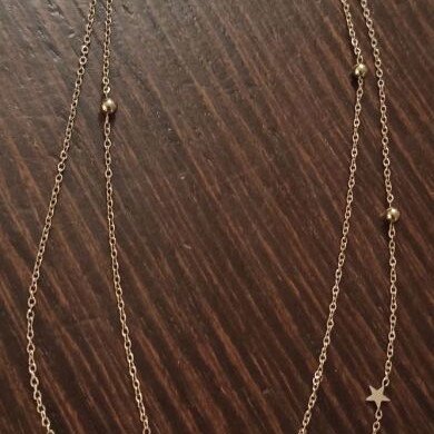 Steel necklace new with double chain and crescent moon detail