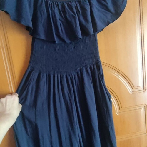 Navy Blue Off-Shoulder Jumpsuit XL/XXL with Ruffles and Pockets like new