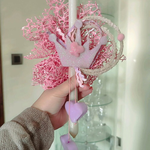 Handmade candle with wax creations and white glitter new