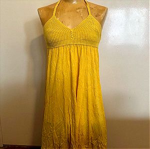 Κίτρινο halter φόρεμα με πλεκτό μπούστο